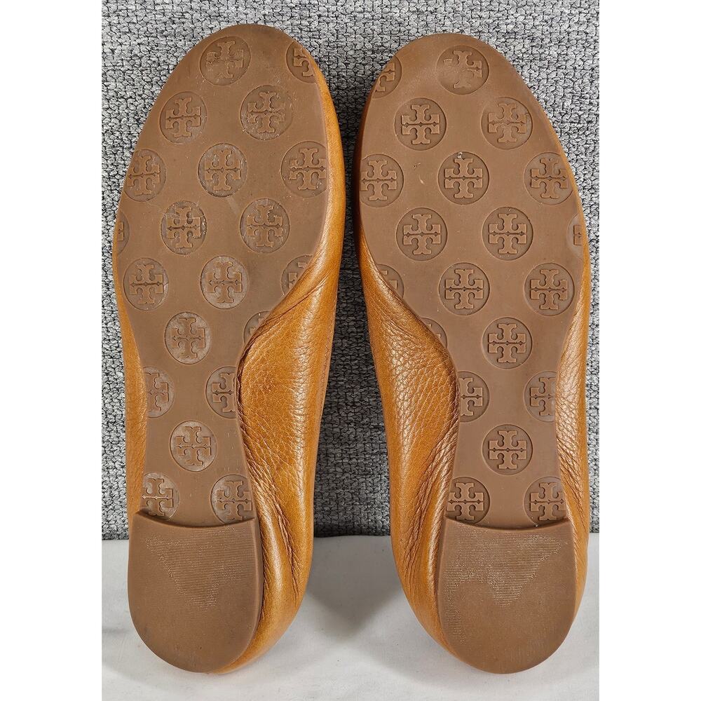 Tory Burch Tan Leather Logo Round Toe Ballet Flats - Picture 7 of 12